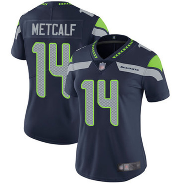 Women's Seattle Seahawks #14 D.K. Metcalf Navy Vapor Untouchable Stitched Jersey(Run Small)